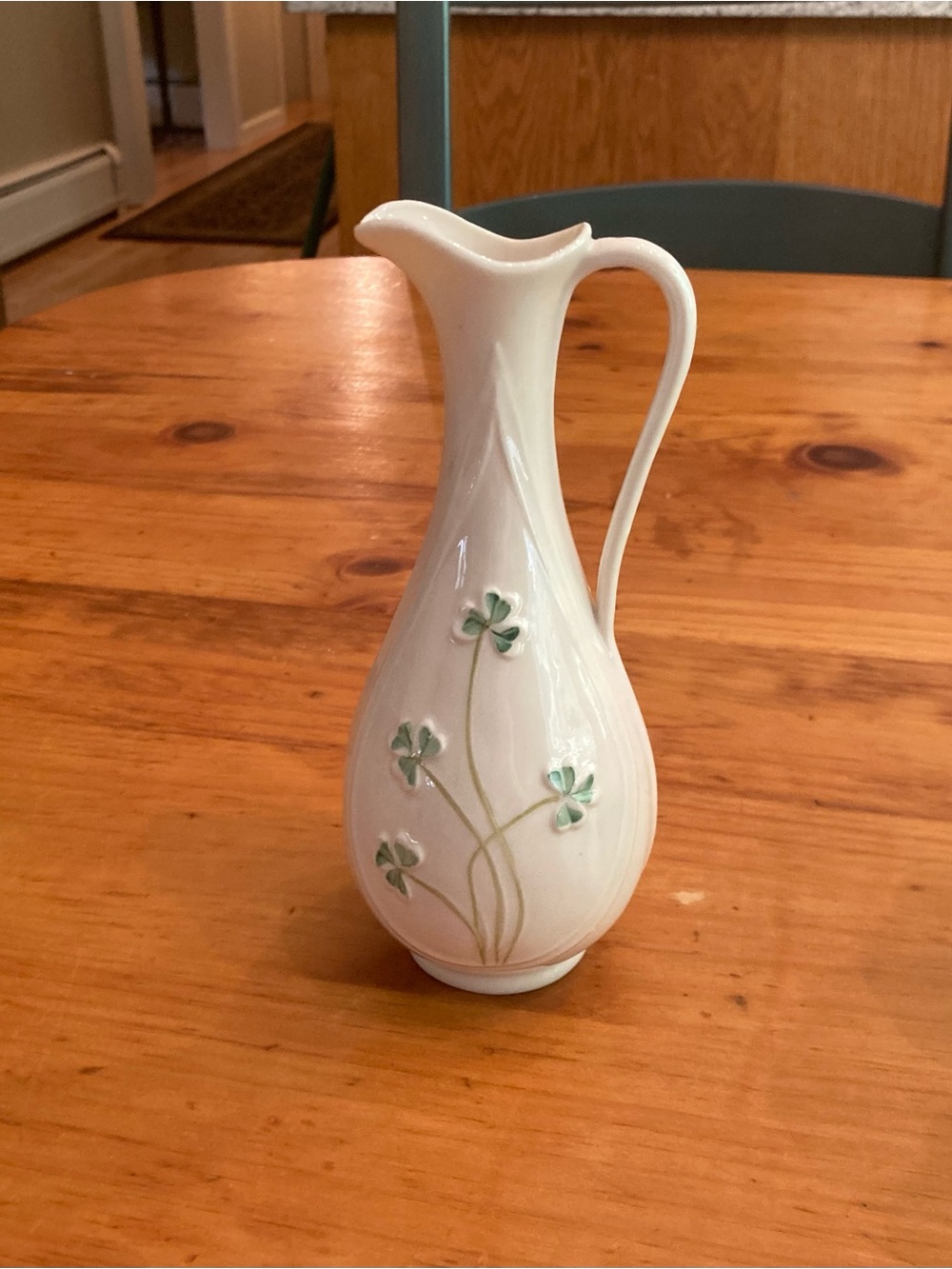 Belleek White Porcelain Vases with Green Clover Motif - Picture 2 of 5
